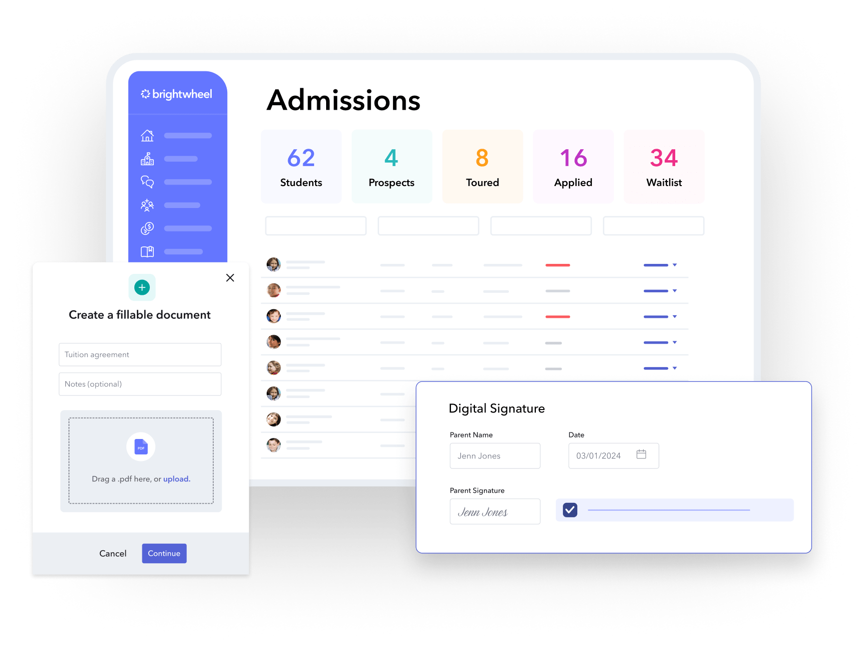 Screenshots of brightwheel's childcare forms. Create, share, print, and manage all your childcare forms, documents, and sign-ups in brightwheel.